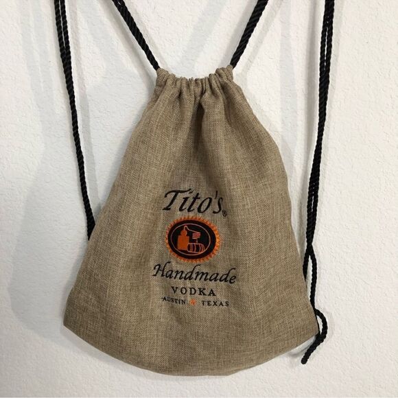 Tito's Handmade Vodka Burlap Drawstring Backpack Tote - Picture 5 of 7